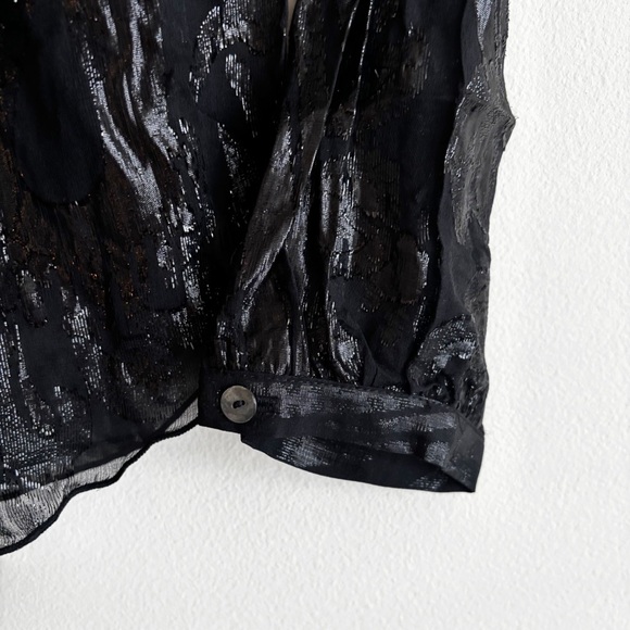 Hale Bob Beaded Burnout Silk Blouse Medium Black Summer Luxury - Picture 4 of 6